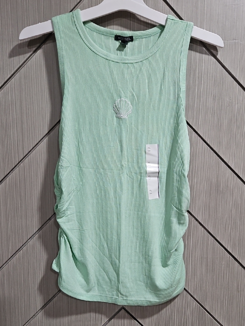 wild fable Mint Green Ribbed Shell-Embroidered Tank Top